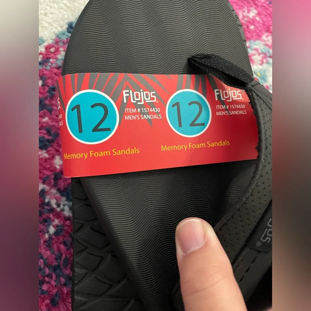 NWT Flojos Men's Memory Foam Comfort Flip Flop Thong Sandals - Black, Size 12 - Picture 5 of 7